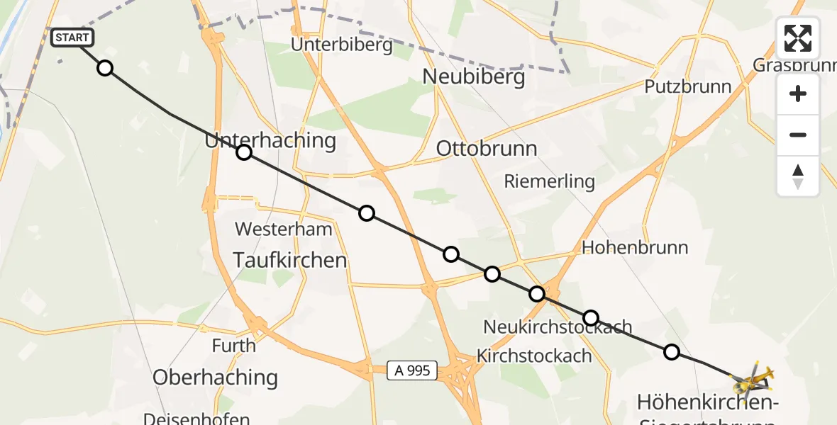 Flugroute Rettungshubschrauber ADAC Air Rescue Center Hubschrauberlandeplatz (Christoph 1) - Höhenkirchen-Siegertsbrunn, 26 Mai 2026, 18:54