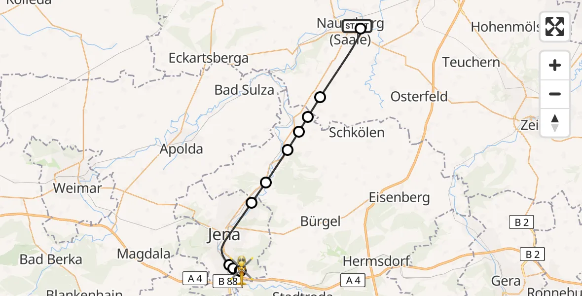 Flugroute Rettungshubschrauber Naumburg Hospital - Jena University Hospital, 26 Mai 2026, 19:04