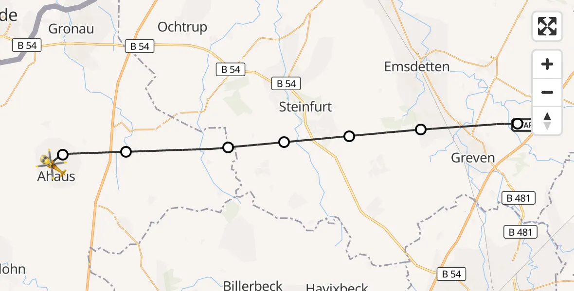 Flugroute Ambulanzhubschrauber Christoph  Westfalen-ADAC - Ahaus, 26 Mai 2026, 19:15