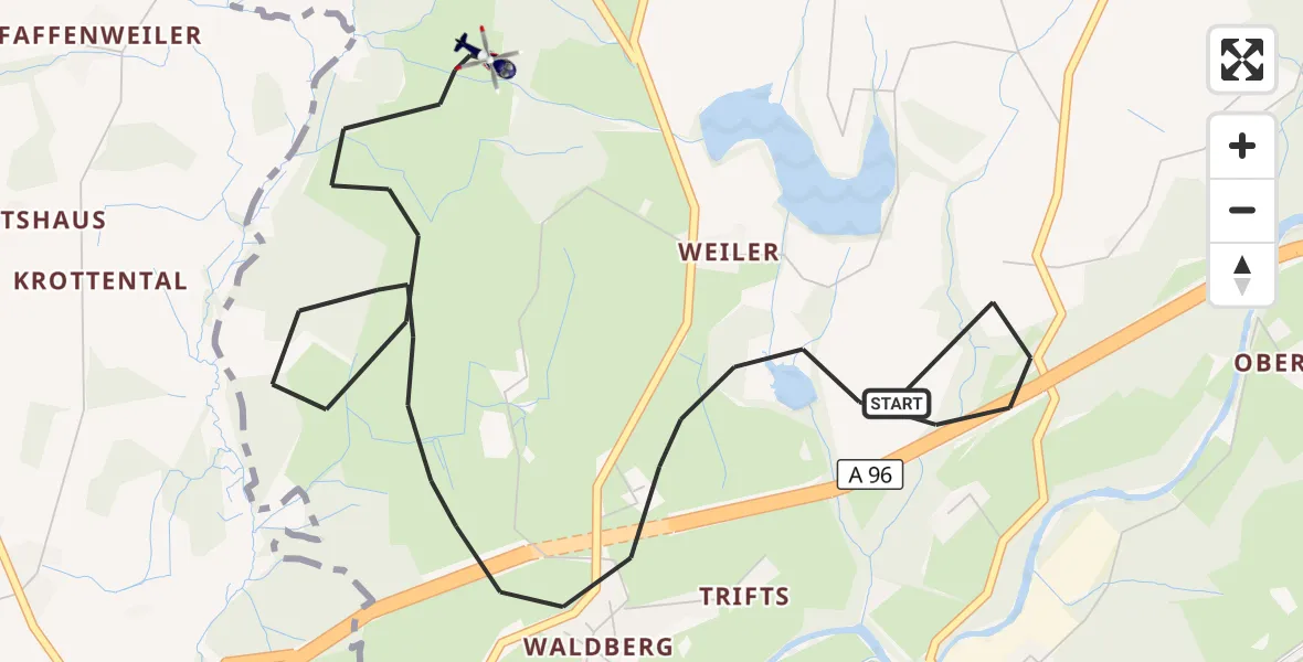 Flugroute Polizeihubschrauber Wangen im Allgäu - Wangen im Allgäu, 26 Mai 2026, 19:20