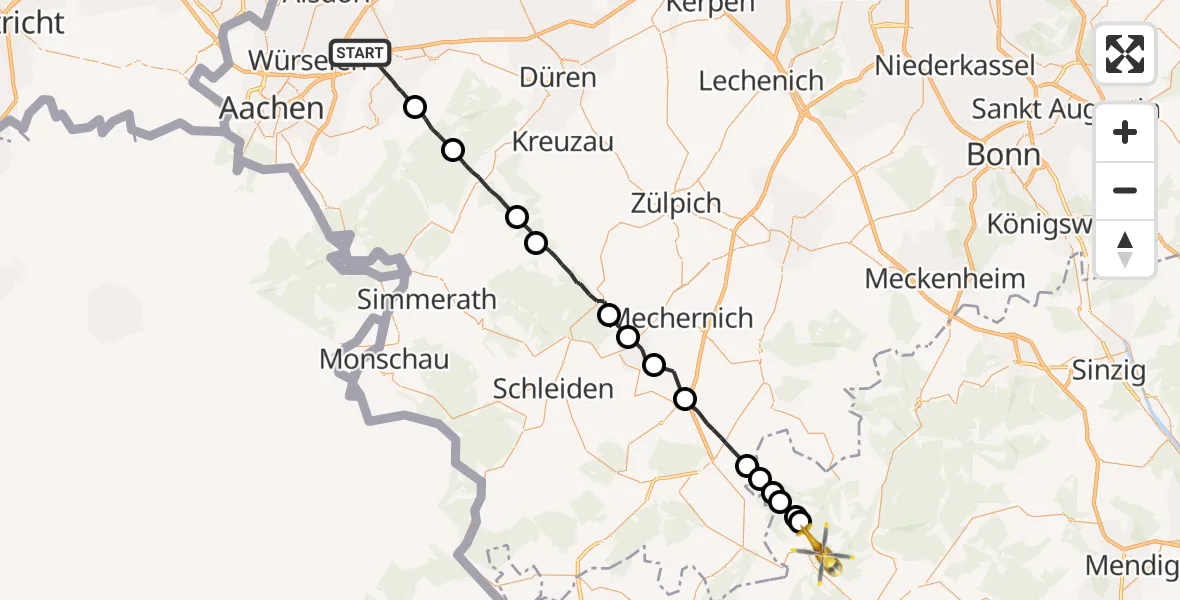 Flugroute Ambulanzhubschrauber Eschweiler - Müsch, 26 Mai 2026, 19:47