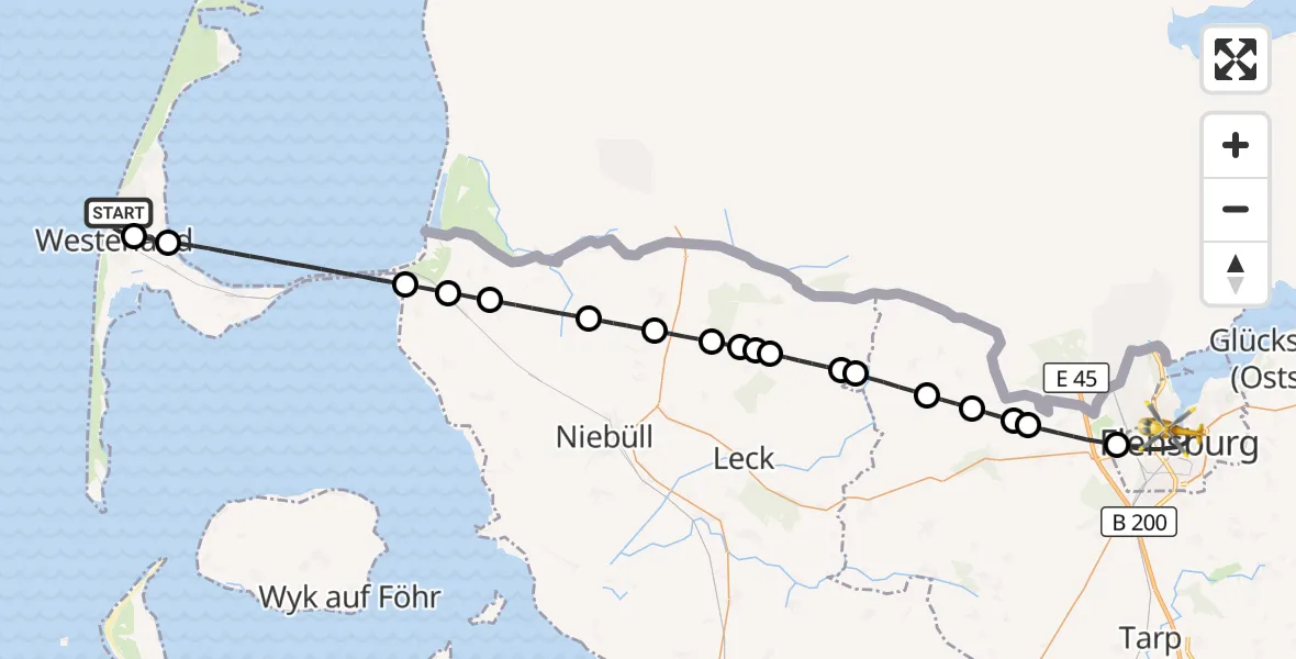 Flugroute Rettungshubschrauber Sylt - Flensburg, 26 Mai 2026, 19:55