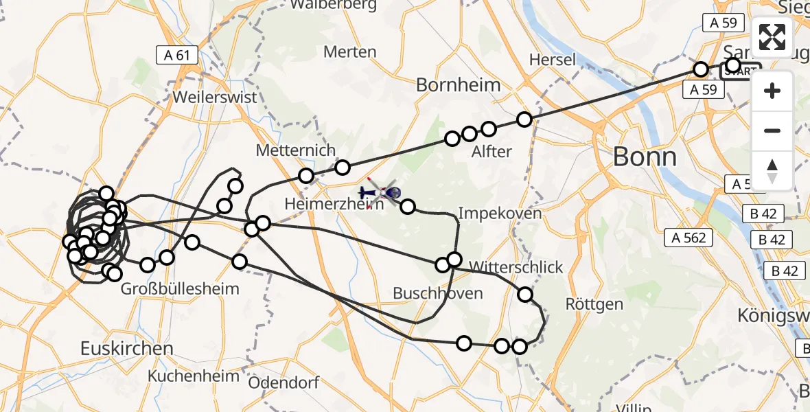 Flugroute Polizeihubschrauber Bonn-Hangelar Flugplatz - Swisttal, 26 Mai 2026, 20:06