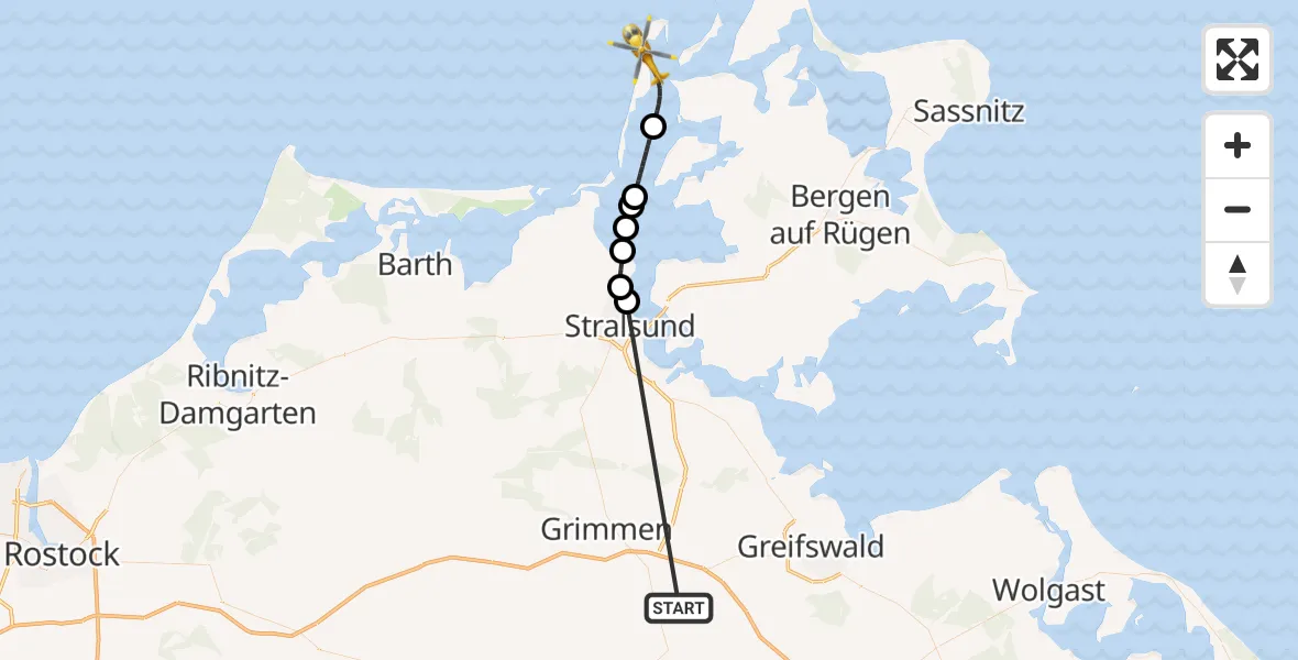 Flugroute Rettungshubschrauber Süderholz - Insel Hiddensee, 26 Mai 2026, 20:26