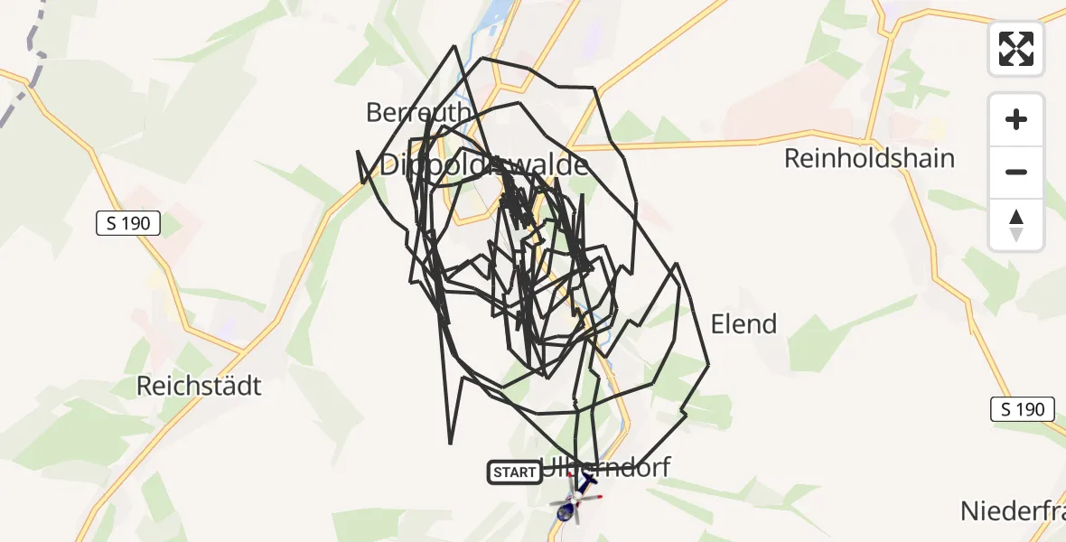Flugroute Polizeihubschrauber Dippoldiswalde - Dippoldiswalde, 26 Mai 2026, 20:55