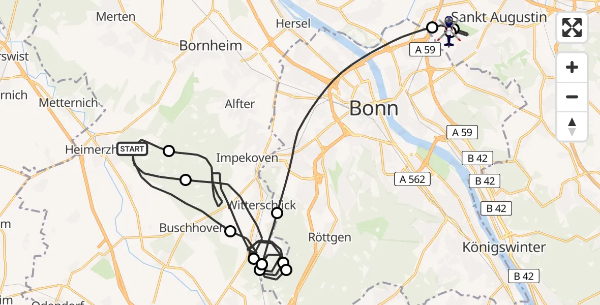 Flugroute Polizeihubschrauber Swisttal - Sankt Augustin, 26 Mai 2026, 21:08
