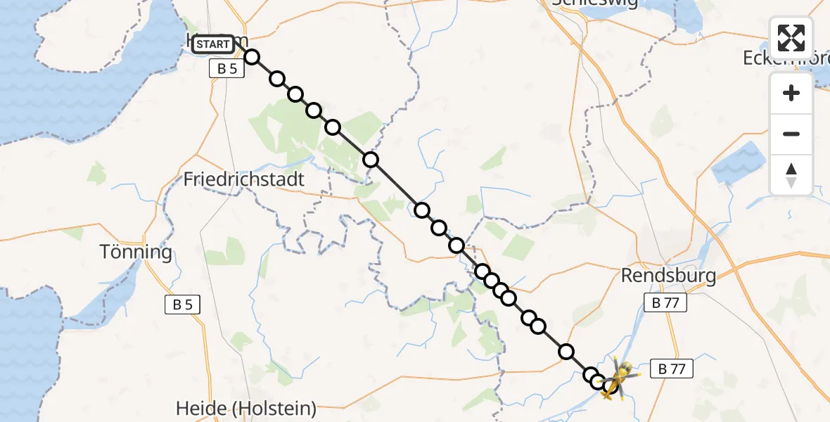 Flugroute Ambulanzhubschrauber Husum - Hörsten, 26 Mai 2026, 21:25