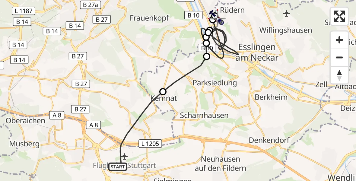 Flugroute Polizeihubschrauber Flughafen Stuttgart - Esslingen am Neckar, 26 Mai 2026, 21:32