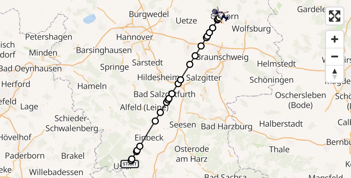 Flugroute Polizeihubschrauber Uslar - Gifhorn Bundespolizei Hubschrauberlandeplatz, 26 Mai 2026, 21:57