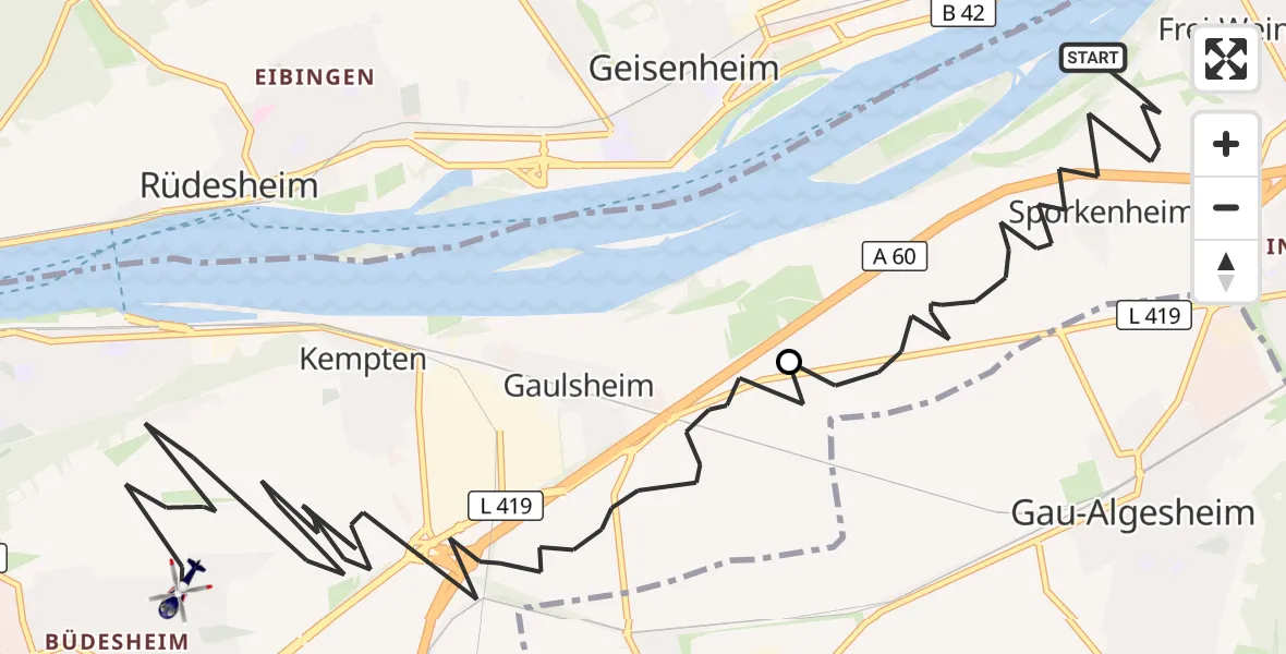 Flugroute Polizeihubschrauber Ingelheim am Rhein - Bingen am Rhein, 26 Mai 2026, 22:35