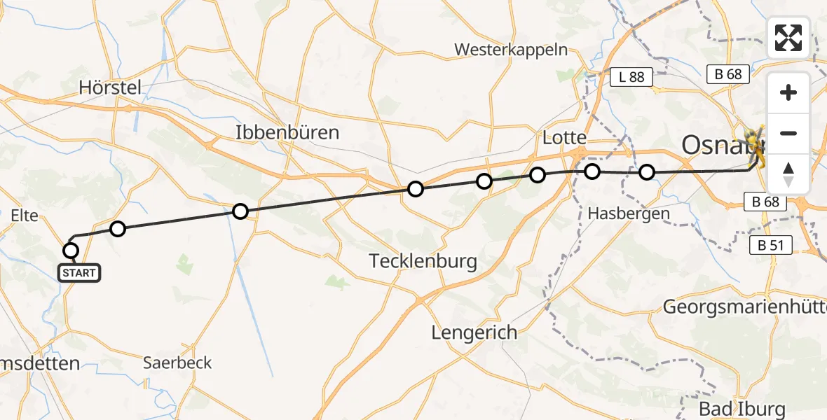 Flugroute Ambulanzhubschrauber Emsdetten - Osnabrück, 26 Mai 2026, 22:46