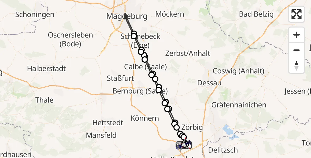 Flugroute Polizeihubschrauber Halle-Oppin Flugplatz - Halle-Oppin Flugplatz, 27 Mai 2026, 01:15