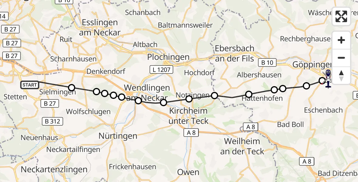 Flugroute Polizeihubschrauber Flughafen Stuttgart - Göppingen, 27 Mai 2026, 05:04