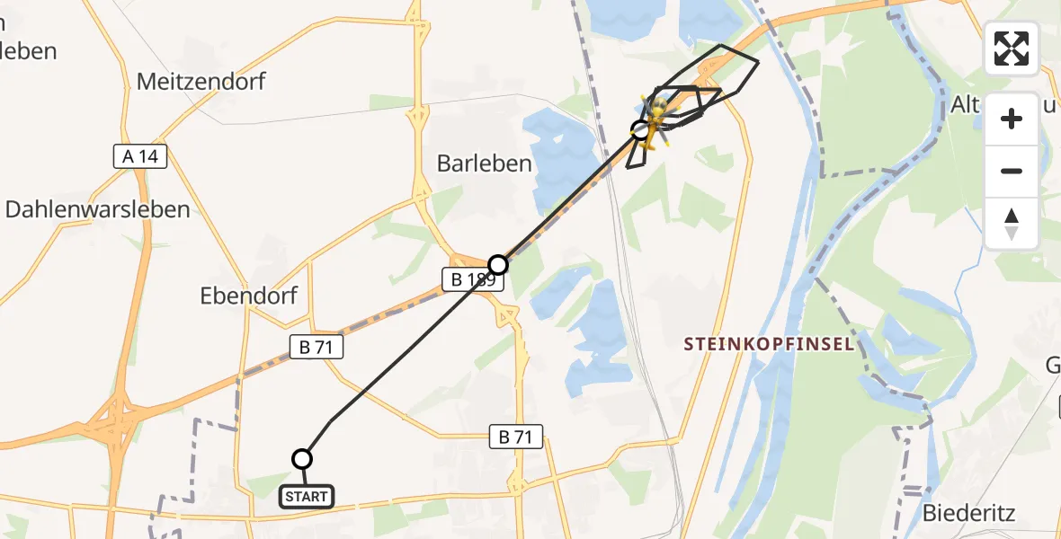 Flugroute Rettungshubschrauber Magdeburg Hospital - Magdeburg, 27 Mai 2026, 05:23