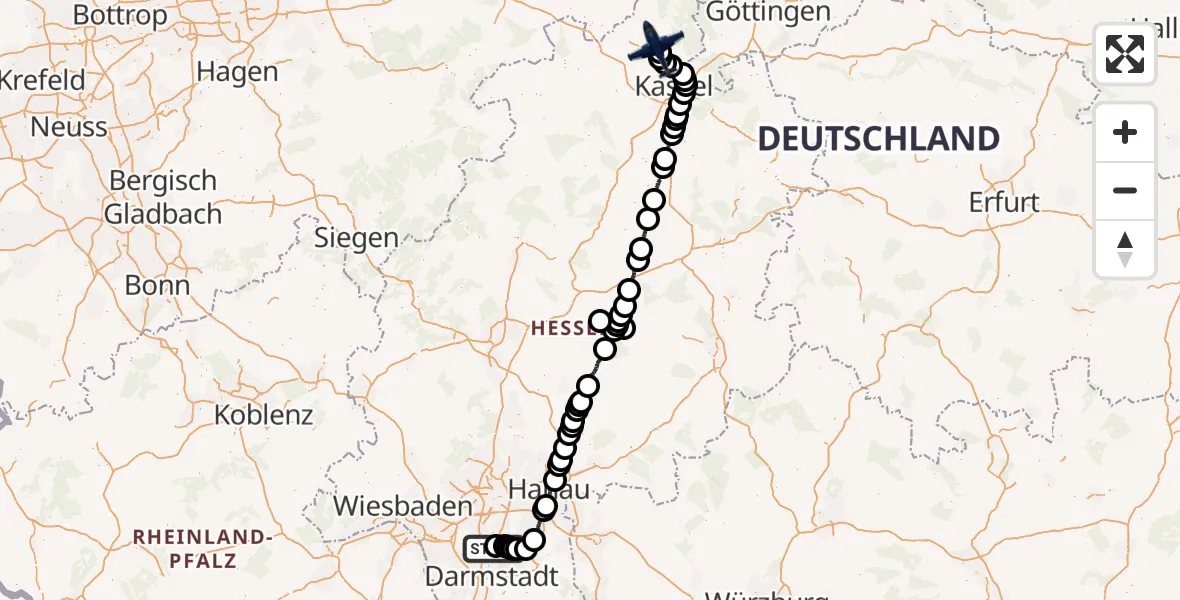 Flugroute Polizeiflugzeug Flughafen Frankfurt-Egelsbach - Calden, 27 Mai 2026, 05:40