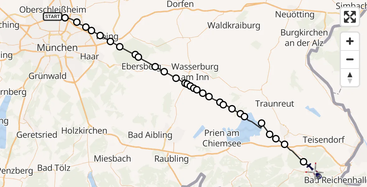 Flugroute Polizeihubschrauber Oberschleißheim - Inzell, 27 Mai 2026, 05:46