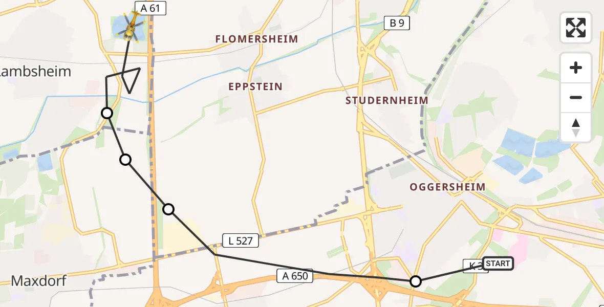 Flugroute Rettungshubschrauber Ludwigshafen Accident Hospital - Lambsheim, 27 Mai 2026, 05:52