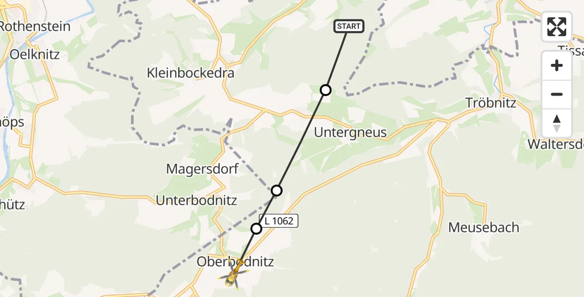 Flugroute Rettungshubschrauber Rausdorf - Oberbodnitz, 27 Mai 2026, 05:53