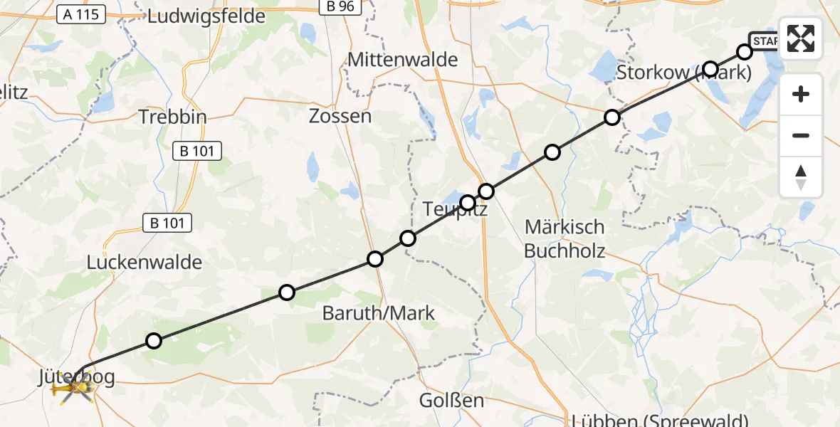 Flugroute Rettungshubschrauber Bad Saarow - Jüterbog, 27 Mai 2026, 06:03