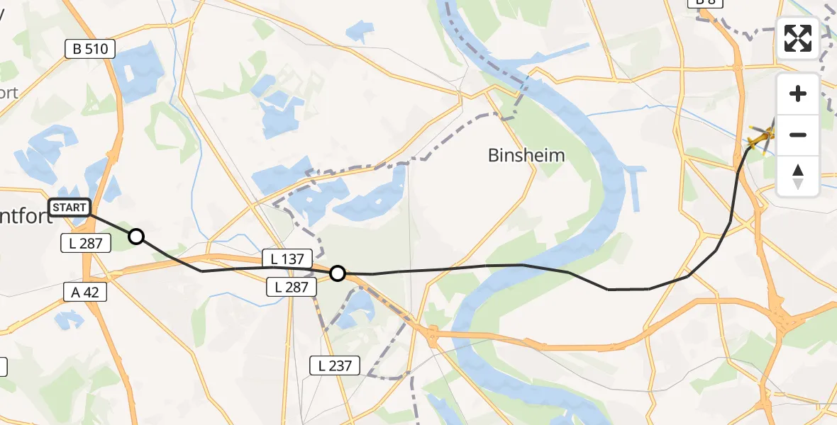 Flugroute Rettungshubschrauber Kamp-Lintfort - Duisburg, 27 Mai 2026, 06:08