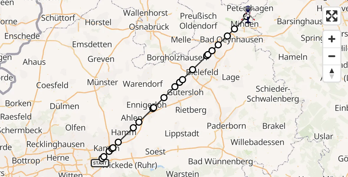 Flugroute Polizeihubschrauber Dortmund Flughafen - Petershagen, 27 Mai 2026, 06:25
