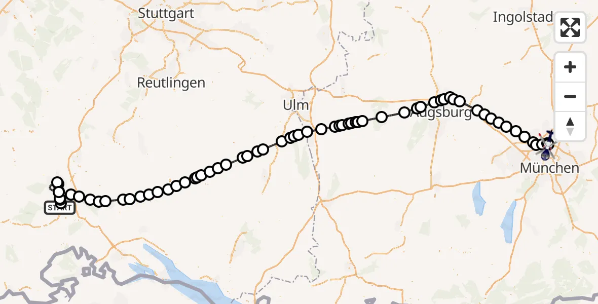 Flugroute Polizeihubschrauber Donaueschingen-Villingen Flugplatz - Oberschleißheim, 27 Mai 2026, 06:27