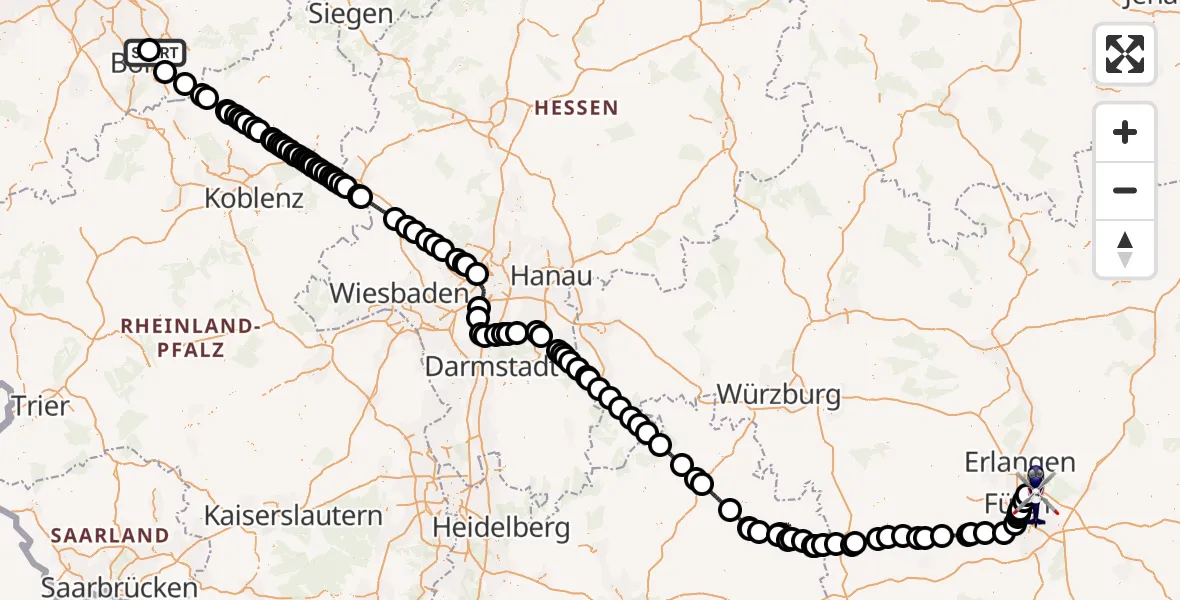 Flugroute Polizeihubschrauber Sankt Augustin - Flughafen Nuremberg, 27 Mai 2026, 06:49