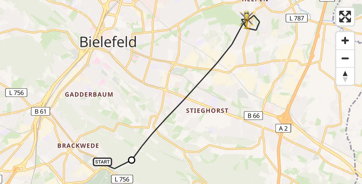 Flugroute Rettungshubschrauber Luftrettungszentrum Bielefeld - Bielefeld, 27 Mai 2026, 06:50