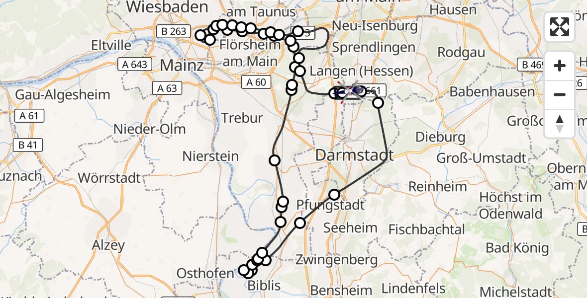 Flugroute Polizeihubschrauber Flughafen Frankfurt-Egelsbach - Flughafen Frankfurt-Egelsbach, 27 Mai 2026, 06:52