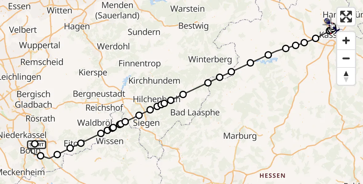 Flugroute Polizeihubschrauber Sankt Augustin - Fuldatal Bundespolizei Hubschrauberlandeplatz, 27 Mai 2026, 06:56