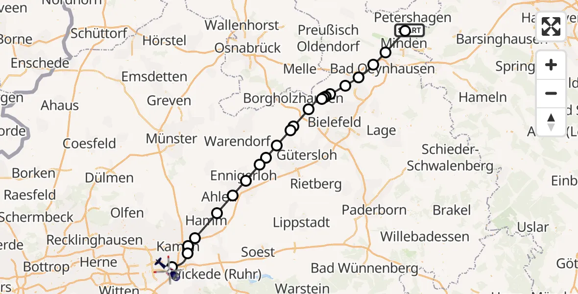 Flugroute Polizeihubschrauber Petershagen - Dortmund Flughafen, 27 Mai 2026, 07:13