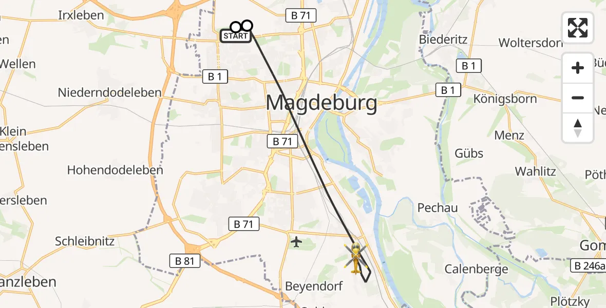 Flugroute Rettungshubschrauber Magdeburg Hospital - Magdeburg, 27 Mai 2026, 07:17