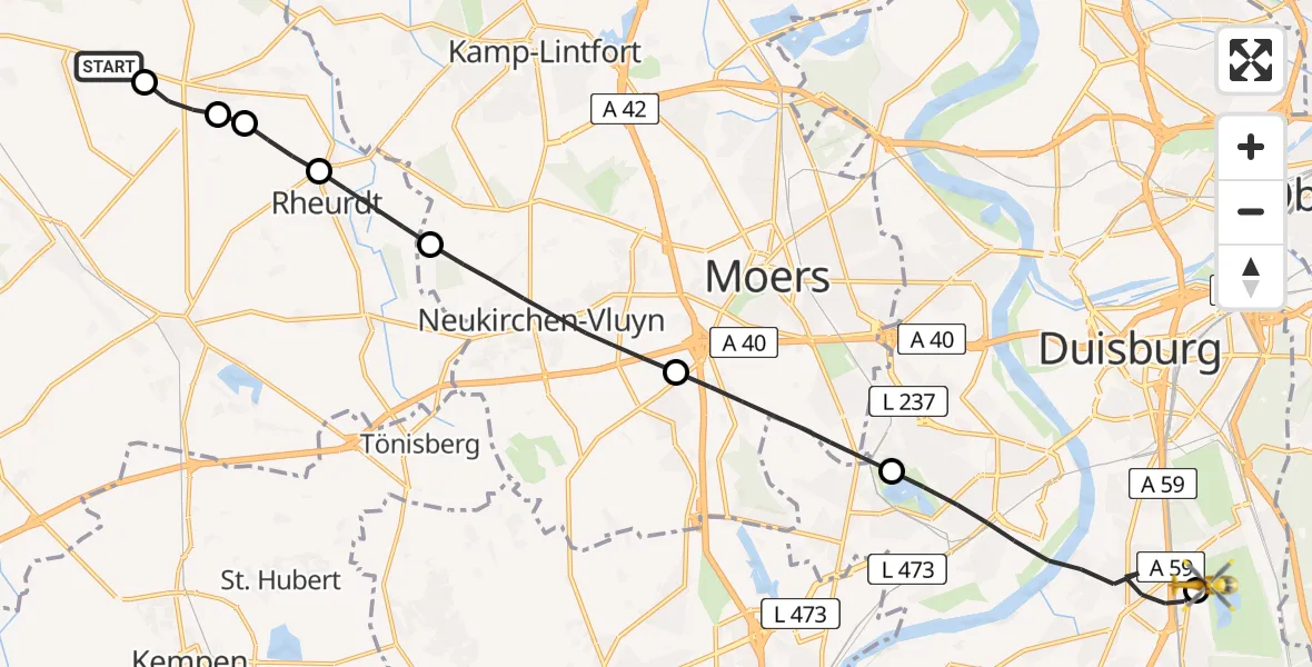 Flugroute Rettungshubschrauber Geldern - Duisburg Air Rescue Hubschrauberlandeplatz (Christoph 9), 27 Mai 2026, 07:22