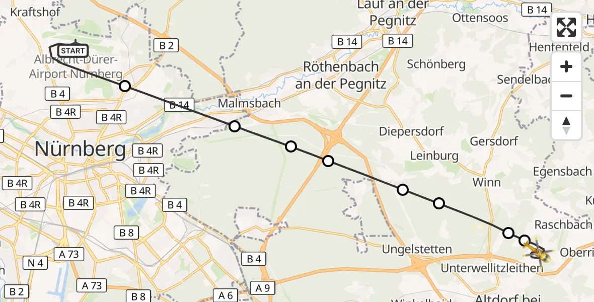 Flugroute Ambulanzhubschrauber Flughafen Nuremberg - Altdorf b.Nürnberg, 27 Mai 2026, 07:26