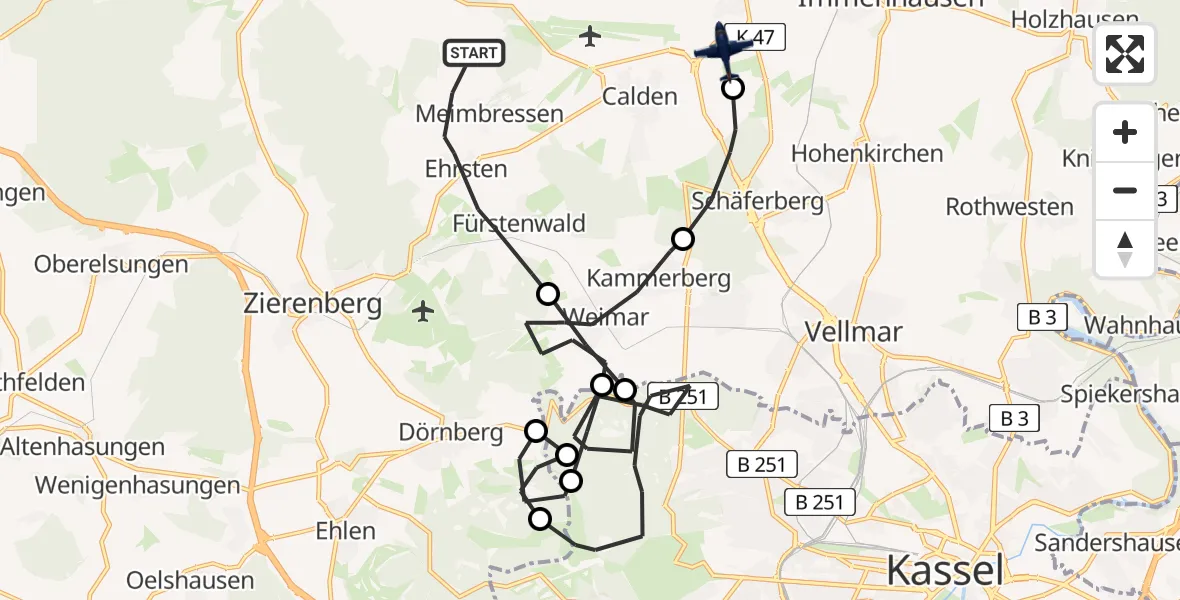 Flugroute Polizeiflugzeug Calden - Grebenstein, 27 Mai 2026, 07:26