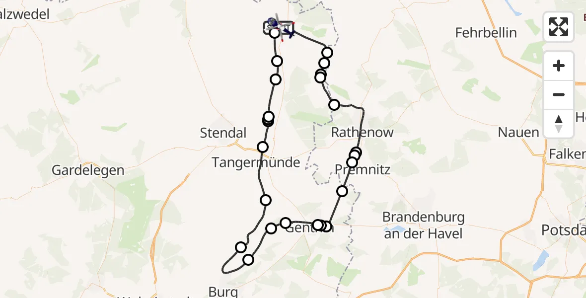 Flugroute Polizeihubschrauber Havelberg - Havelberg, 27 Mai 2026, 07:29