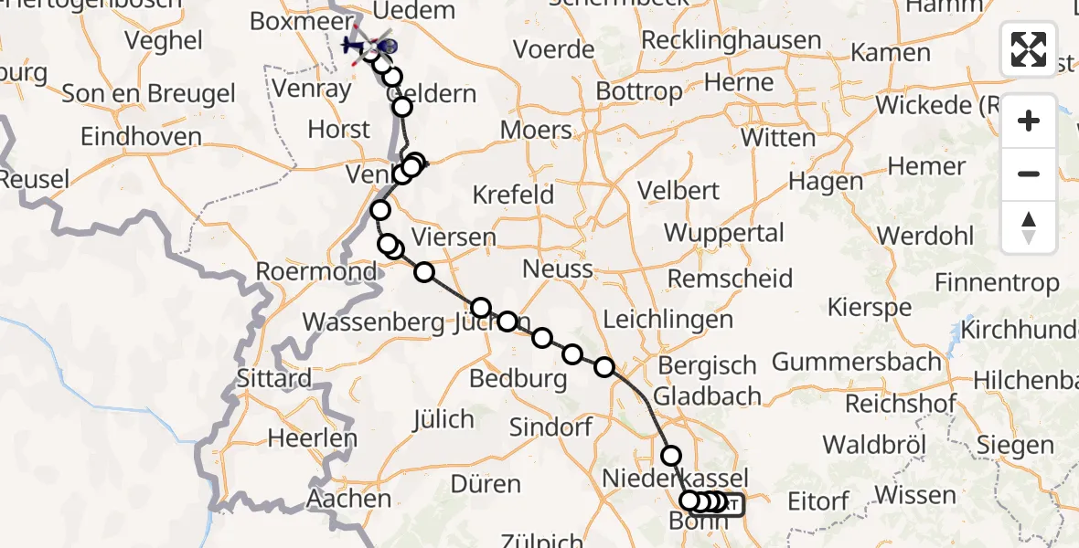Flugroute Polizeihubschrauber Sankt Augustin - Weeze Flughafen, 27 Mai 2026, 07:32
