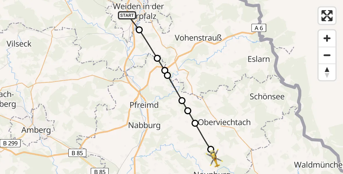 Flugroute Rettungshubschrauber Weiden i.d.OPf. - Dieterskirchen, 27 Mai 2026, 07:33