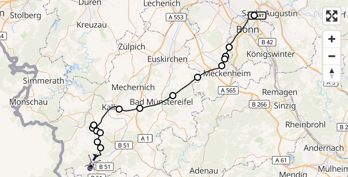 Flugroute Polizeihubschrauber Sankt Augustin - Dahlem, 27 Mai 2026, 07:36