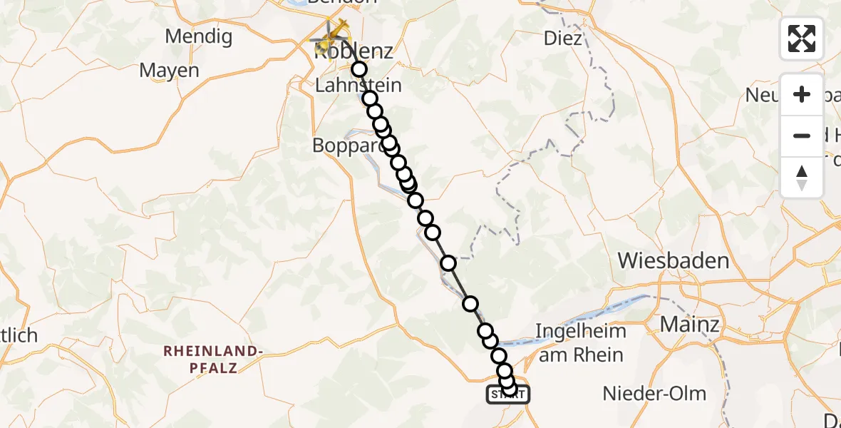 Flugroute Rettungshubschrauber Flugplatz Langenlonsheim - Koblenz, 27 Mai 2026, 07:39