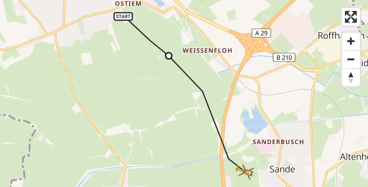 Flugroute Rettungshubschrauber Schortens - Sande, 27 Mai 2026, 07:45