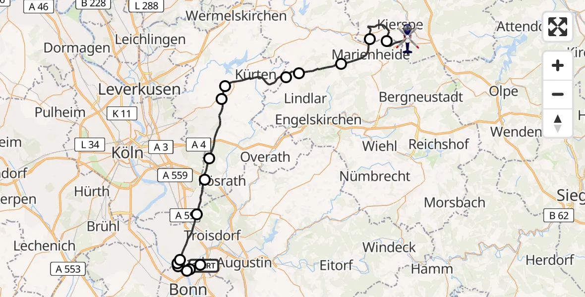 Flugroute Polizeihubschrauber Sankt Augustin - Meinerzhagen, 27 Mai 2026, 07:45