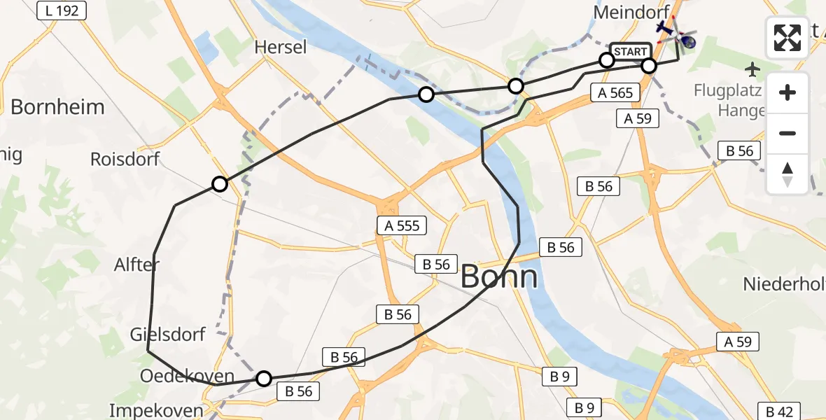 Flugroute Polizeihubschrauber Sankt Augustin - Sankt Augustin, 27 Mai 2026, 07:46