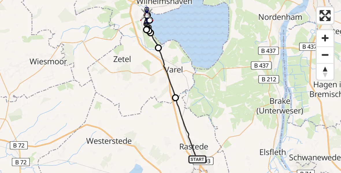 Flugroute Polizeihubschrauber Rastede - JadeWeser Flughafen, 27 Mai 2026, 07:51