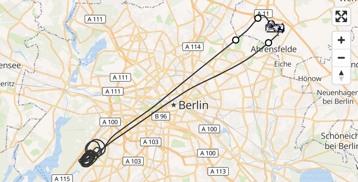 Flugroute Polizeihubschrauber Ahrensfelde Hubschrauberlandeplatz - Ahrensfelde Hubschrauberlandeplatz, 27 Mai 2026, 07:52