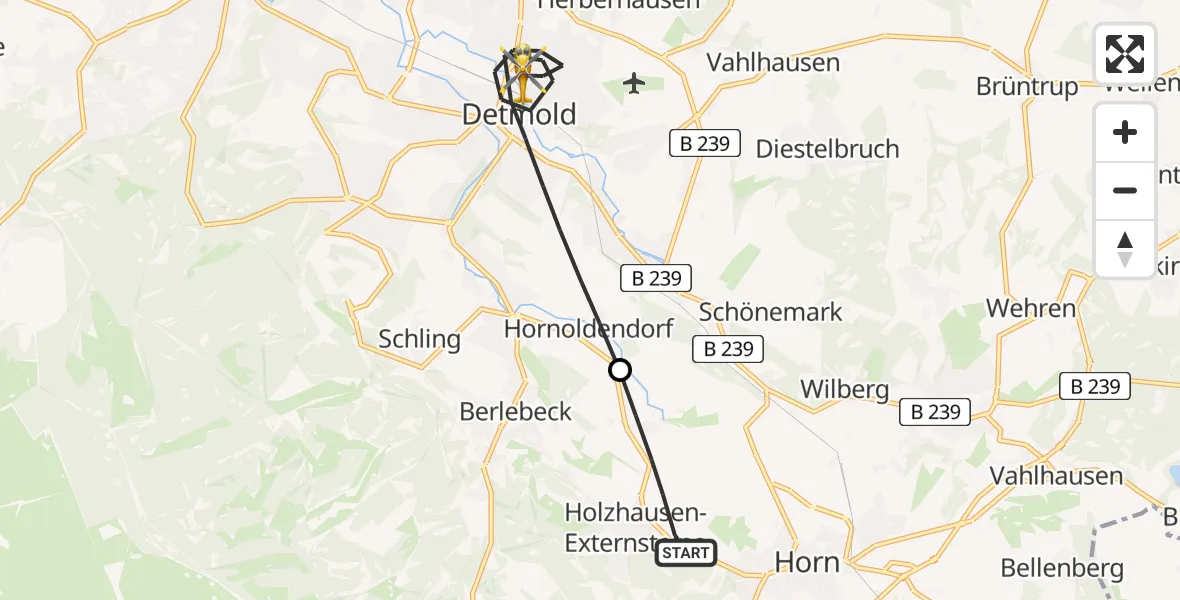 Flugroute Rettungshubschrauber Horn-Bad Meinberg - Detmold, 27 Mai 2026, 07:55