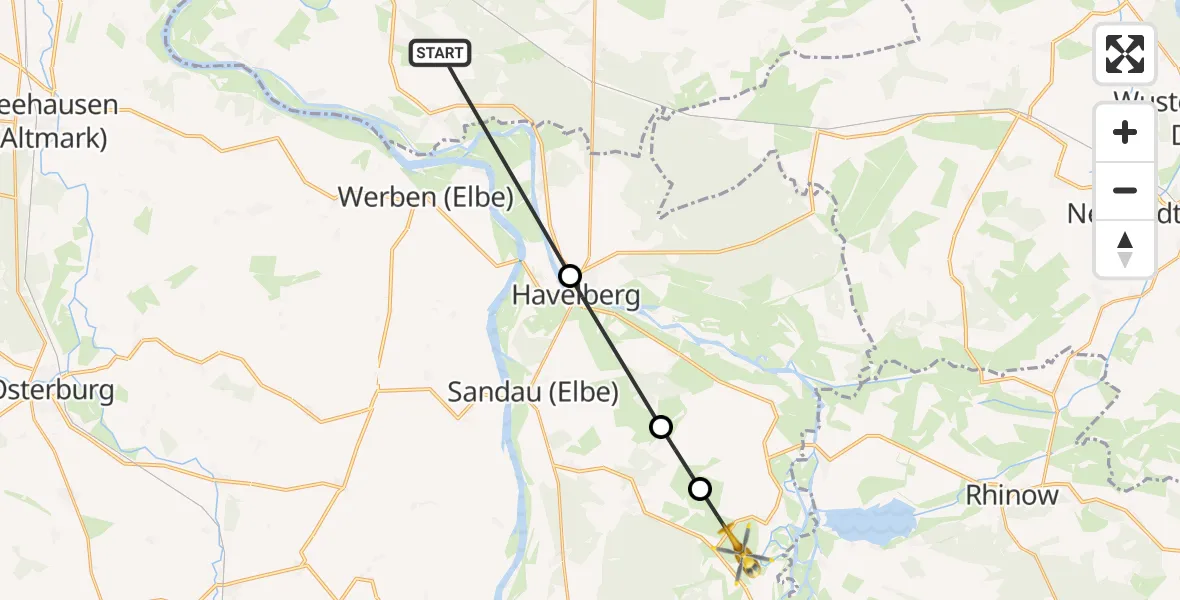 Flugroute Rettungshubschrauber Legde/Quitzöbel - Kamern, 27 Mai 2026, 08:00