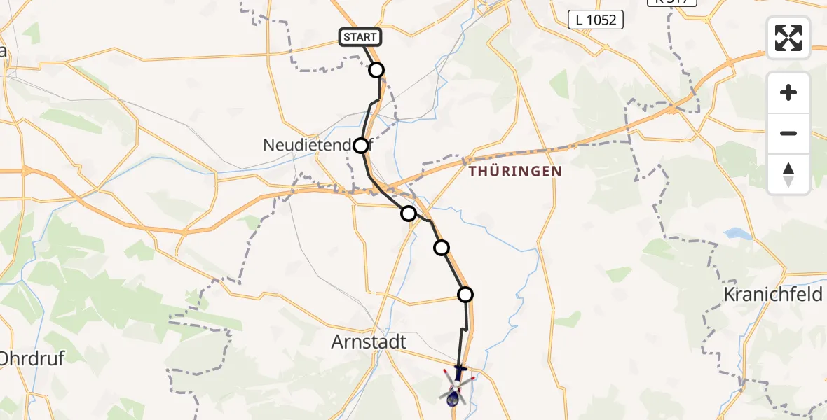 Flugroute Polizeihubschrauber Erfurt - Arnstadt, 27 Mai 2026, 08:06