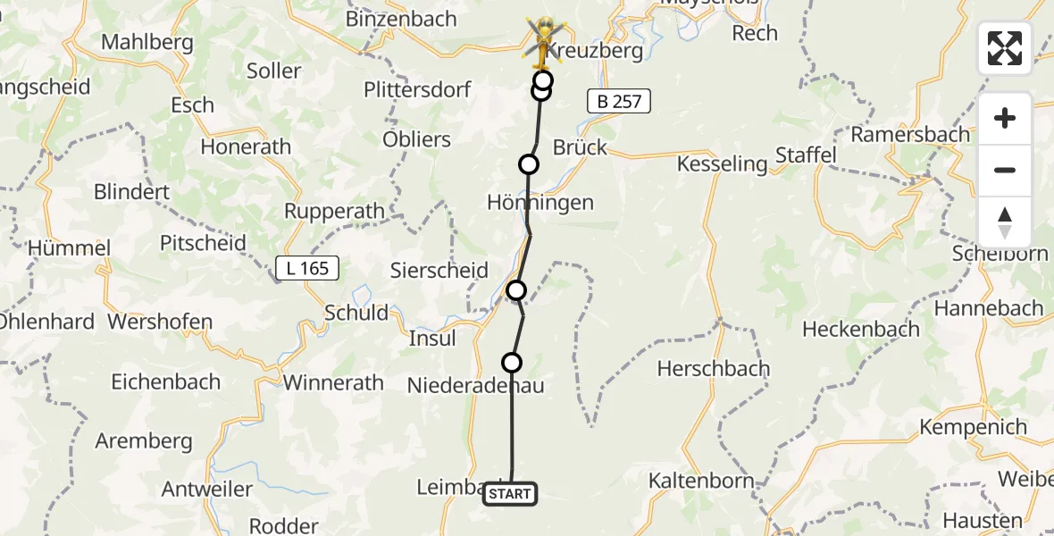 Flugroute Ambulanzhubschrauber Leimbach - Altenahr, 27 Mai 2026, 08:07