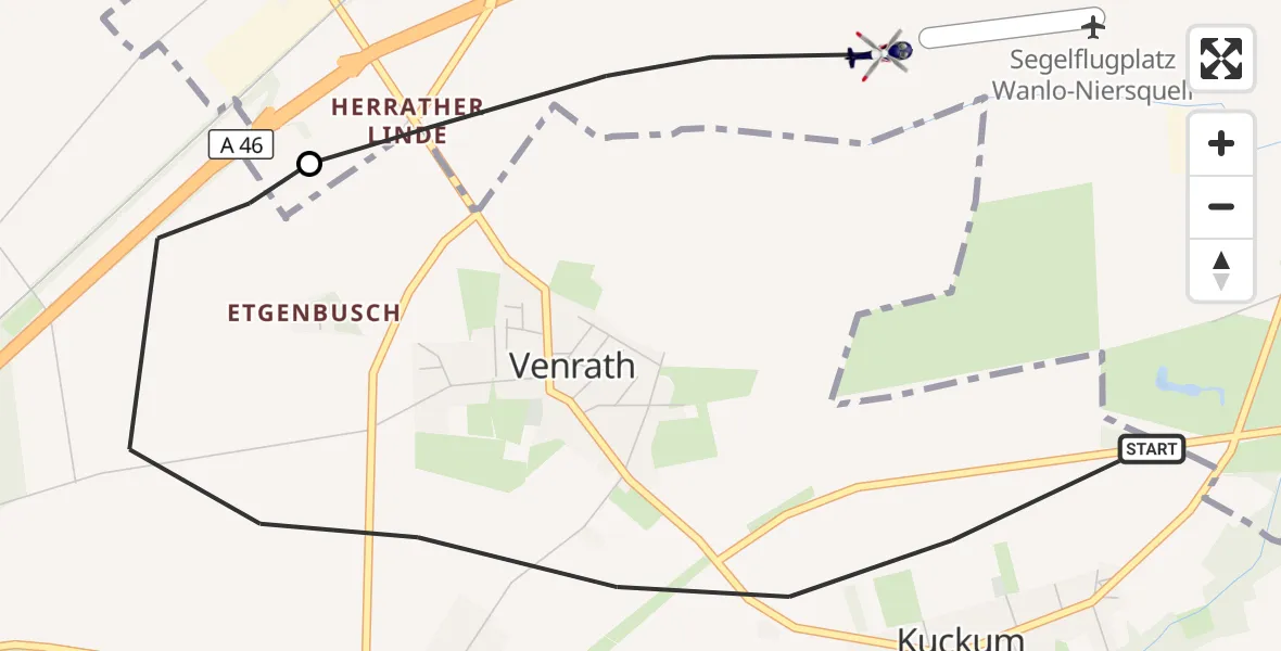 Flugroute Polizeihubschrauber Erkelenz - Wanlo Segelfluggelände, 27 Mai 2026, 08:13